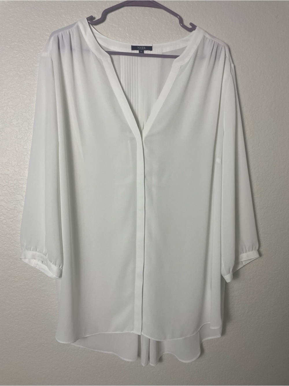 NYDJ White Pleated Tunic Blouse 1X 3/4 Sleeve Plus Size